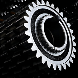 High-precision industrial gear wheel detail showing precision machining